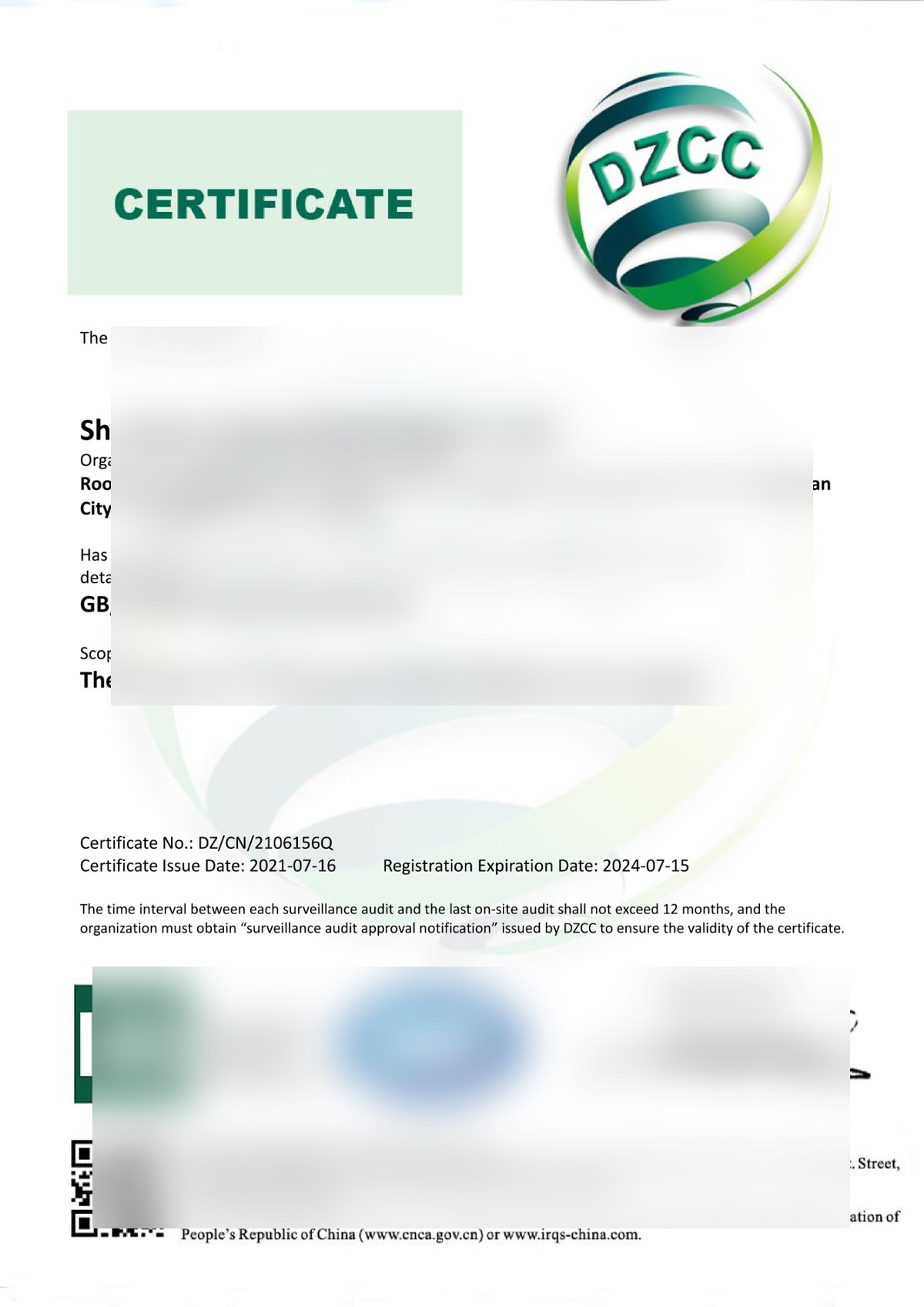 ISO 9001 certificate
